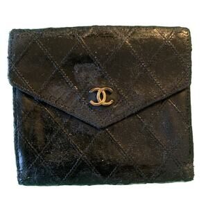 Chanel Vintage Black Leather Folding Wallet
